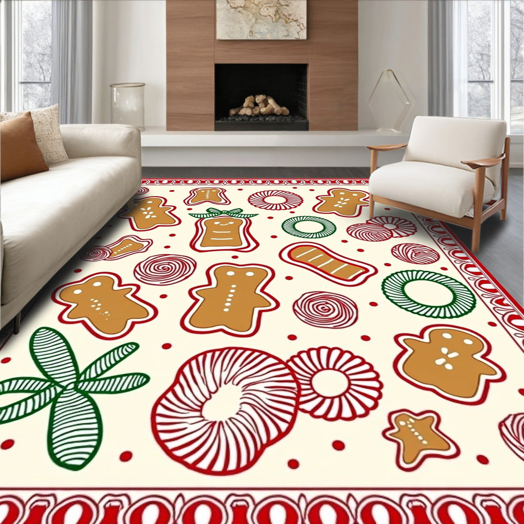Gingerbread Cookies Festive Red Green Arrangement Rug