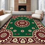 Deep Green Floral Medallion Border Rug