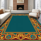 Art Nouveau Teal Floral Border Rug