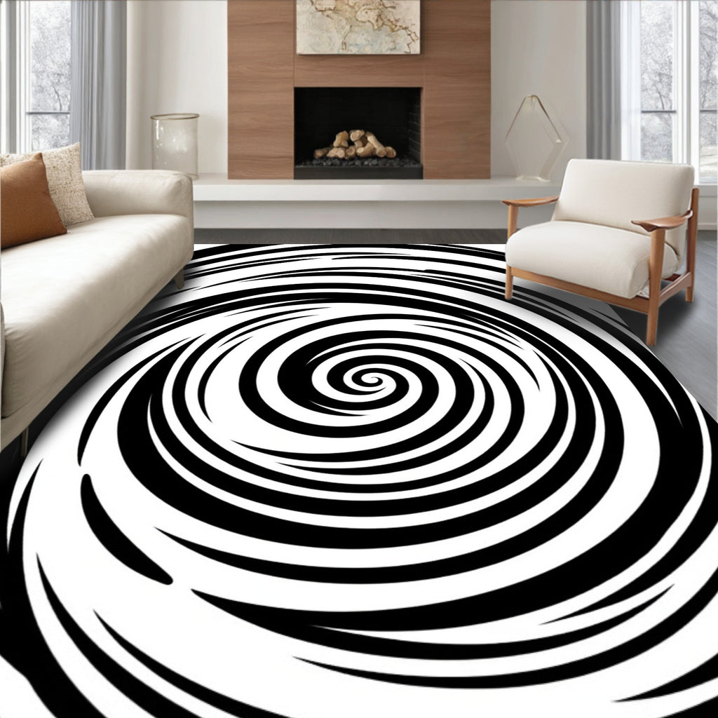 Monochromatic Black Swirl Hypnosis Rug