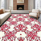 Crimson Floral Damask Cream Rug