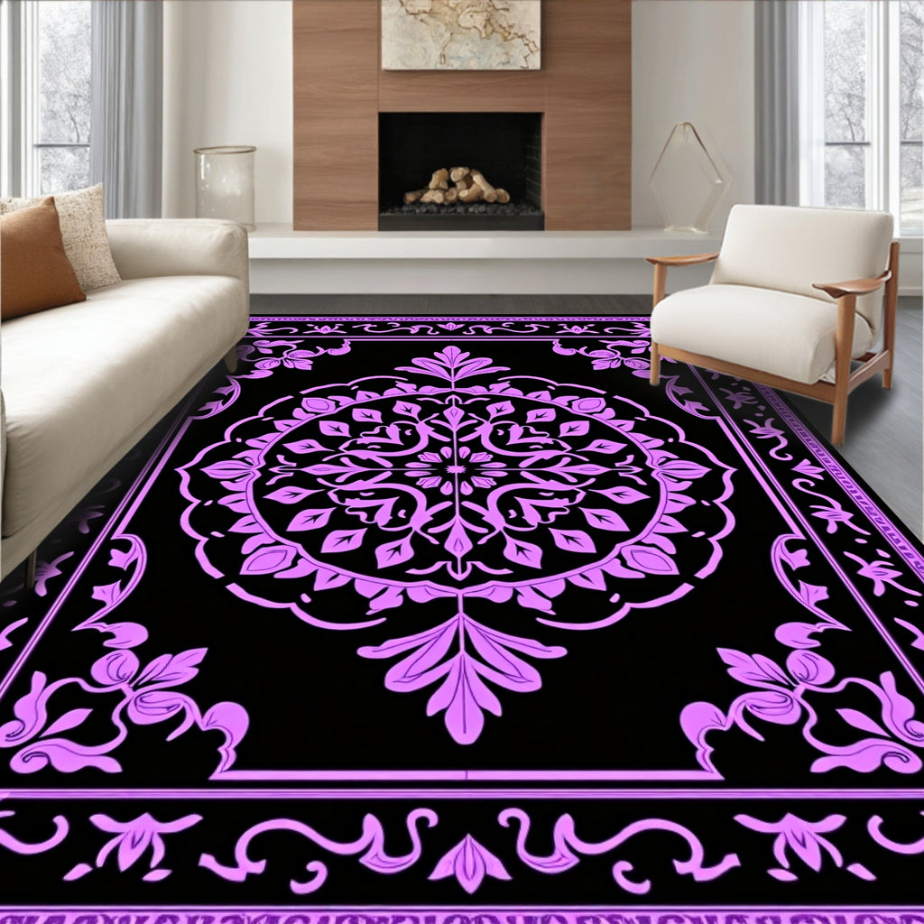 Amethyst Floral Medallion Black Rug