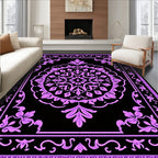 Amethyst Floral Medallion Black Rug