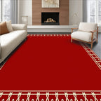 Deep Red Contemporary Geometric Border Rug