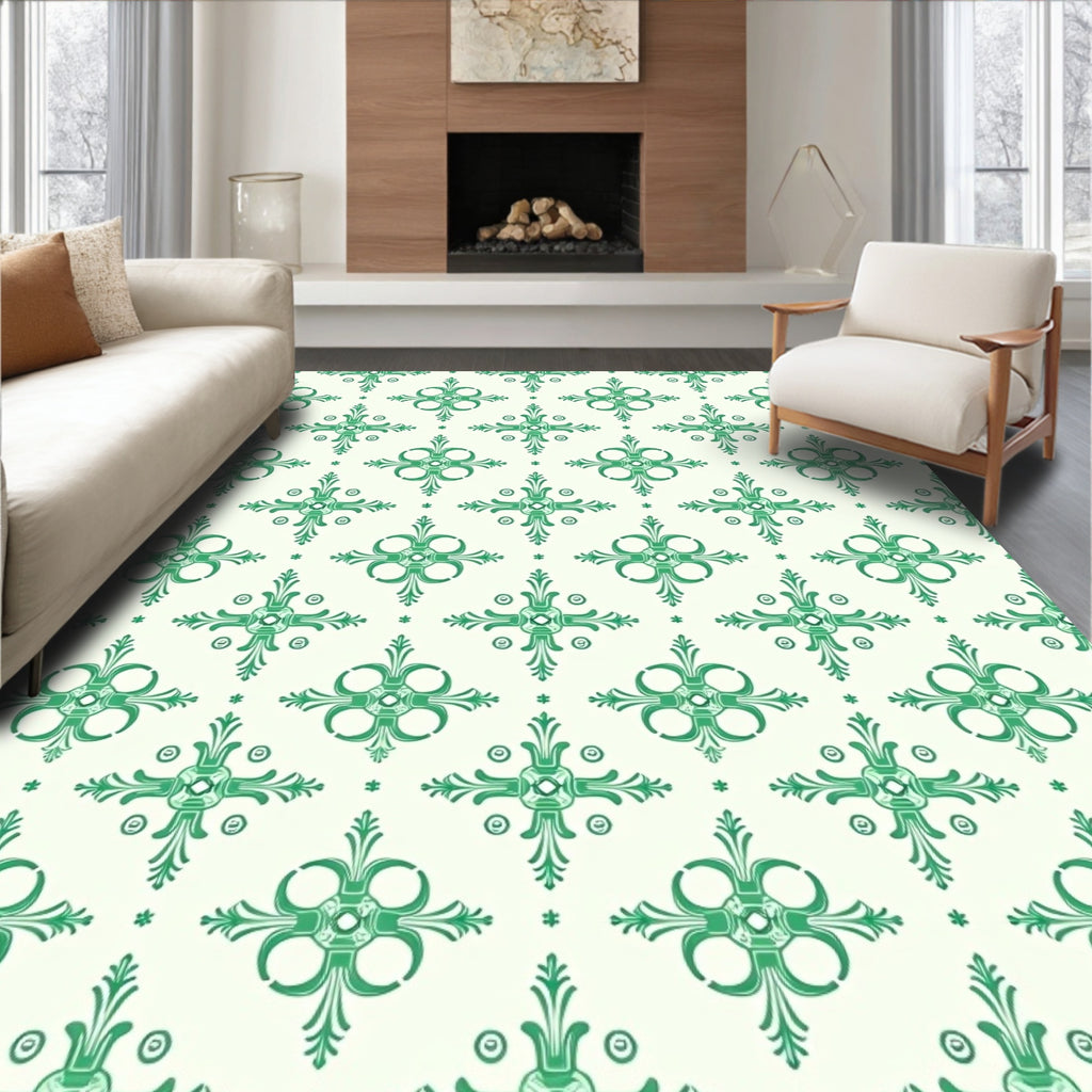 Emerald Green Classical Floral Medallion Rug