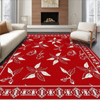 Bold Red Poinsettia Floral Border Rug