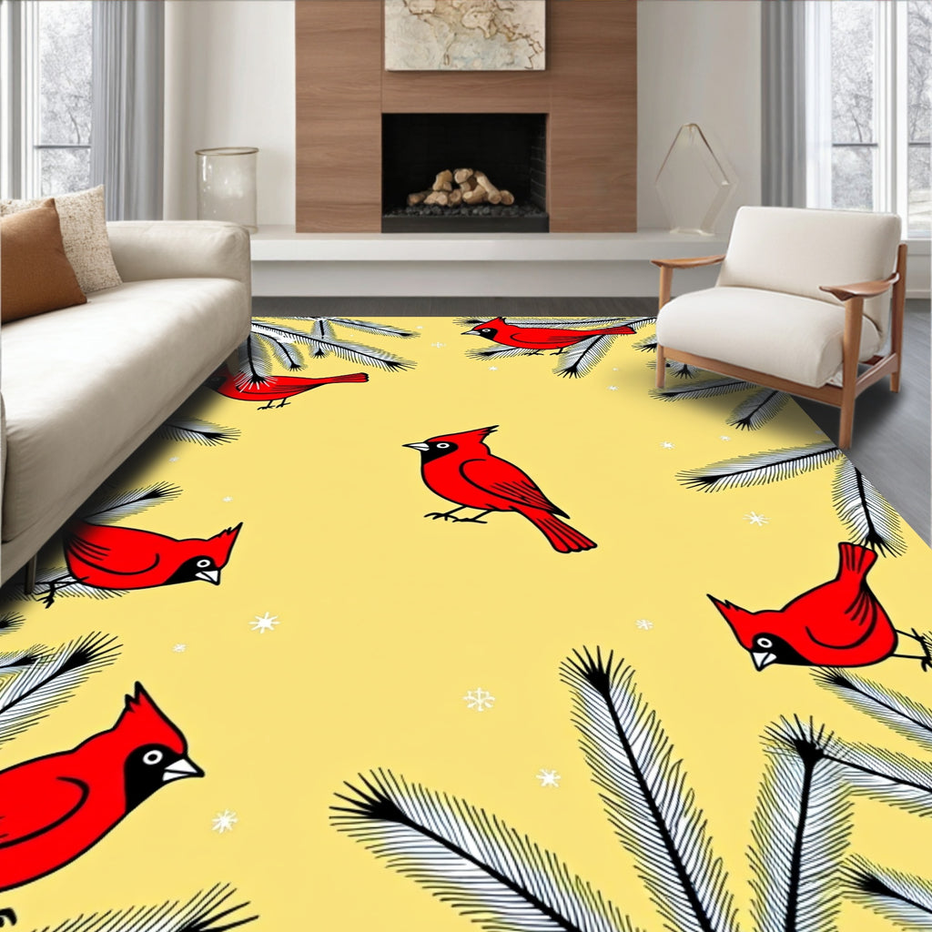 Red Cardinals and Evergreen Branches Rug