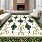 Elegant Dark Green Gold Orb Motif Rug