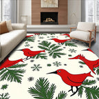 Crimson Birds Evergreen Snowflakes Rug