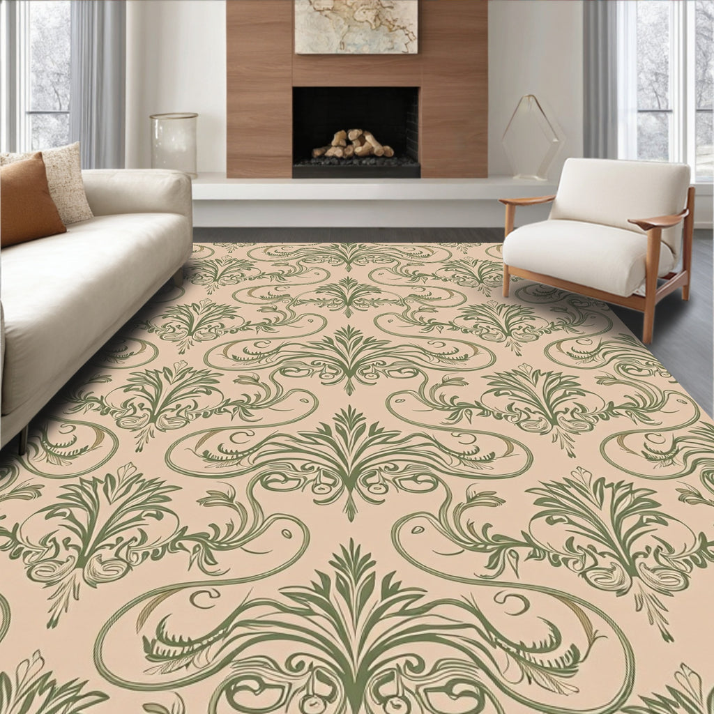 Green Orchid Art Nouveau Swirls Rug