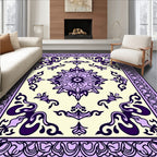Lilac Floral Medallion Cream Border Rug