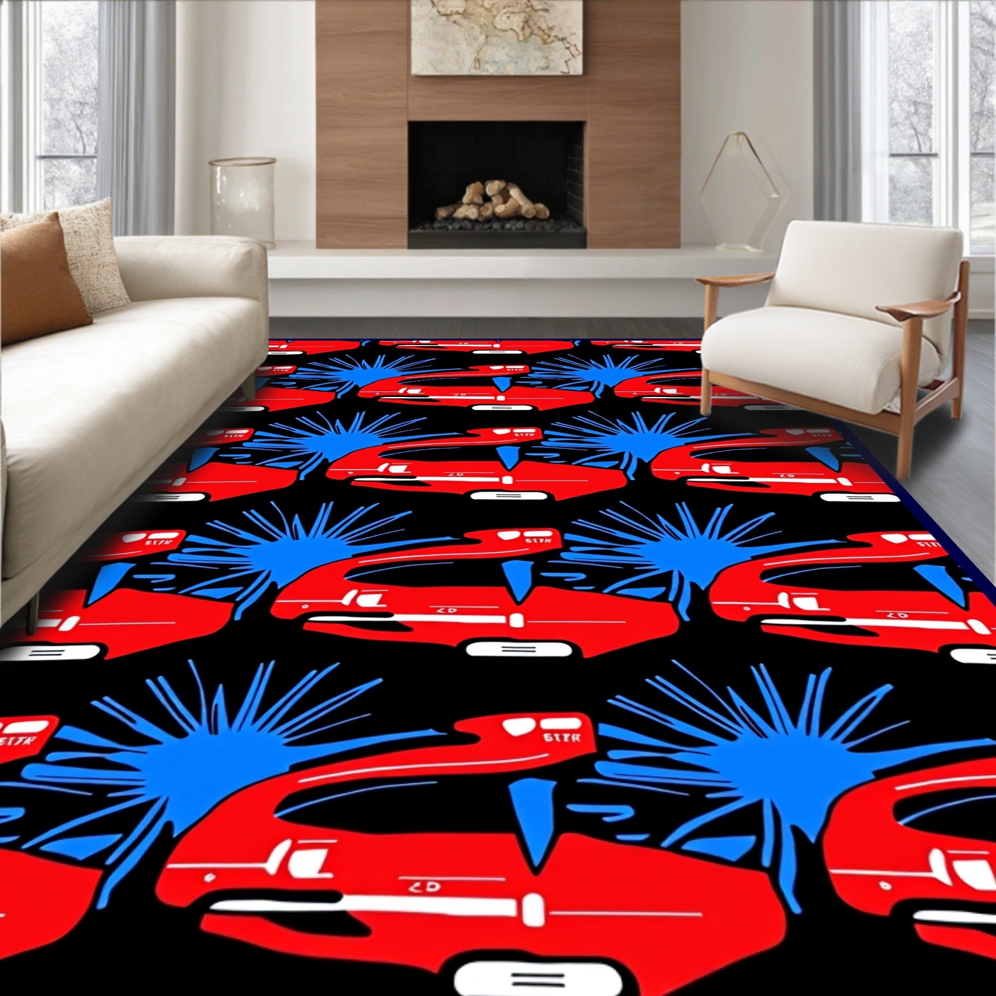 Modern Red Blue Abstract Vehicle Rug