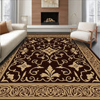 Ornate Cream Floral Scroll Border Rug