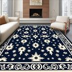 Navy White Folk Floral Medallion Rug