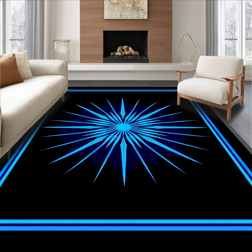 Electric Blue Starburst Frame Rug