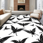 Vibrant Black White Winged Creatures Rug
