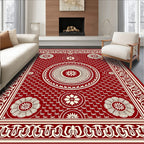 Crimson Mandala Floral Textured Rug