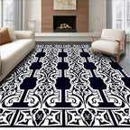 Dark Navy White Classic Scrollwork Panel Rug