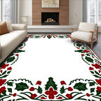 Festive Red Green Holly Border Rug