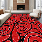Bold Red Swirls Abstract Rug