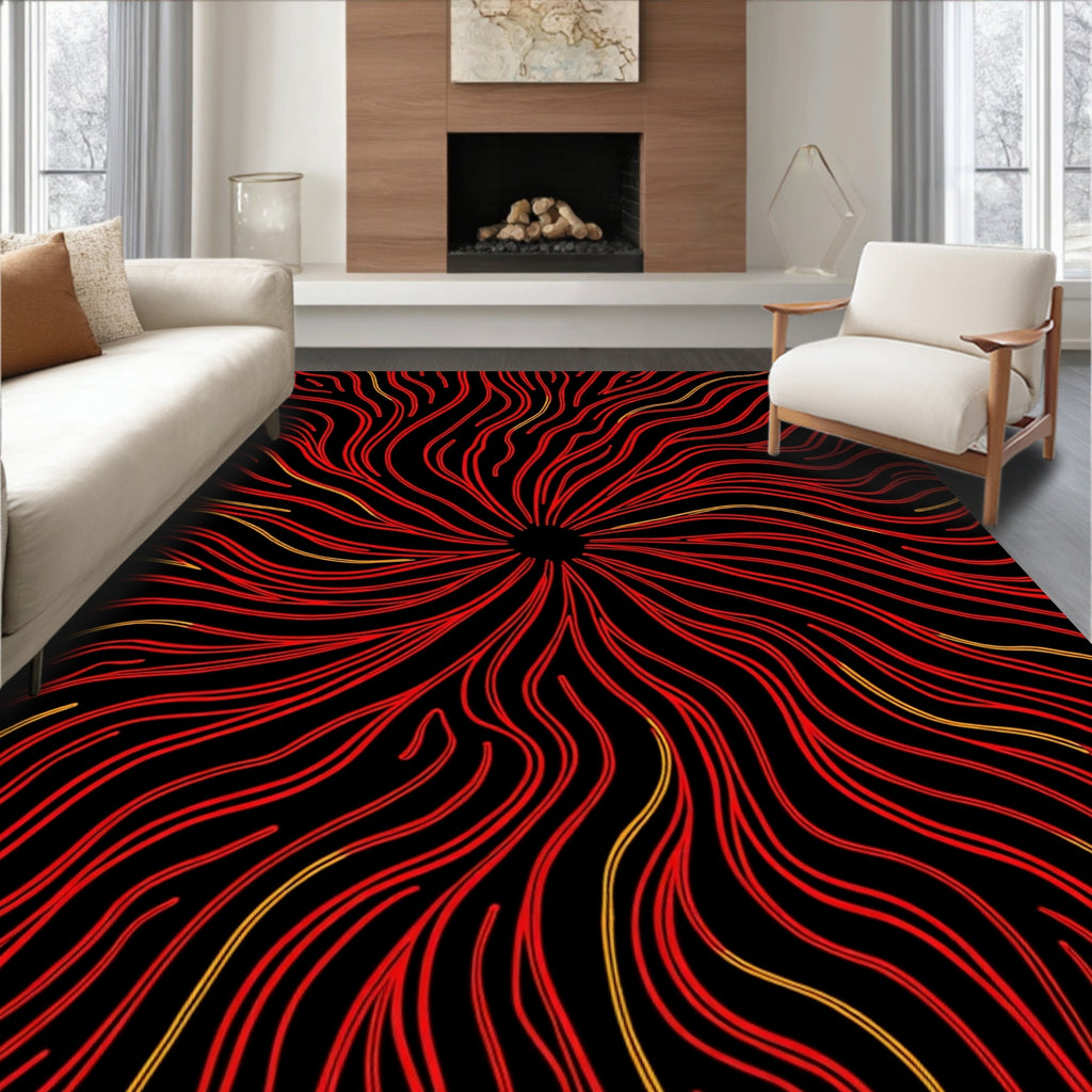Crimson Red Radial Swirl Rug