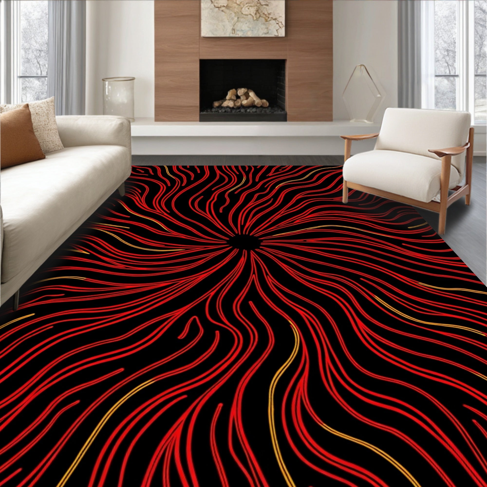 Crimson Red Radial Swirl Rug