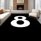 Bold White Number Eight Black Background Rug