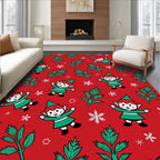 Christmas Elves Green Pine Snowflakes Red Rug
