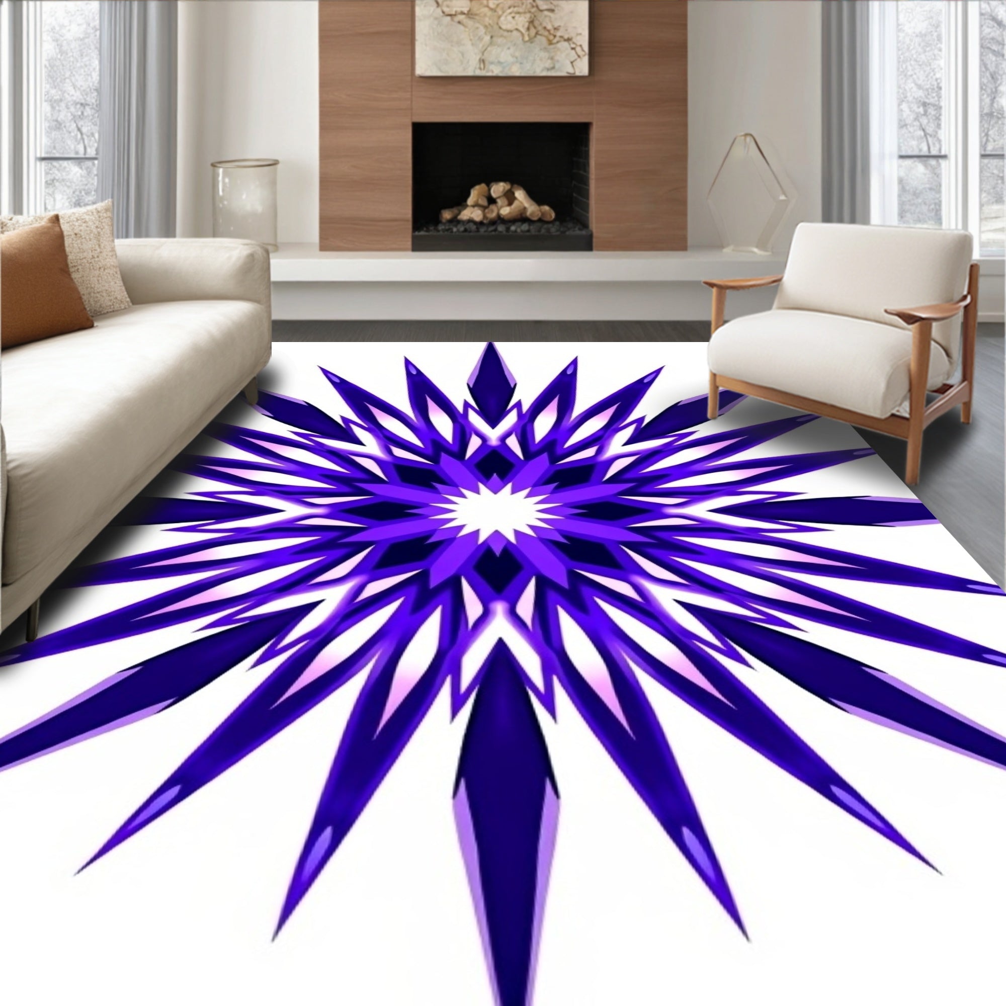 Vibrant Purple Starburst Mandala Rug