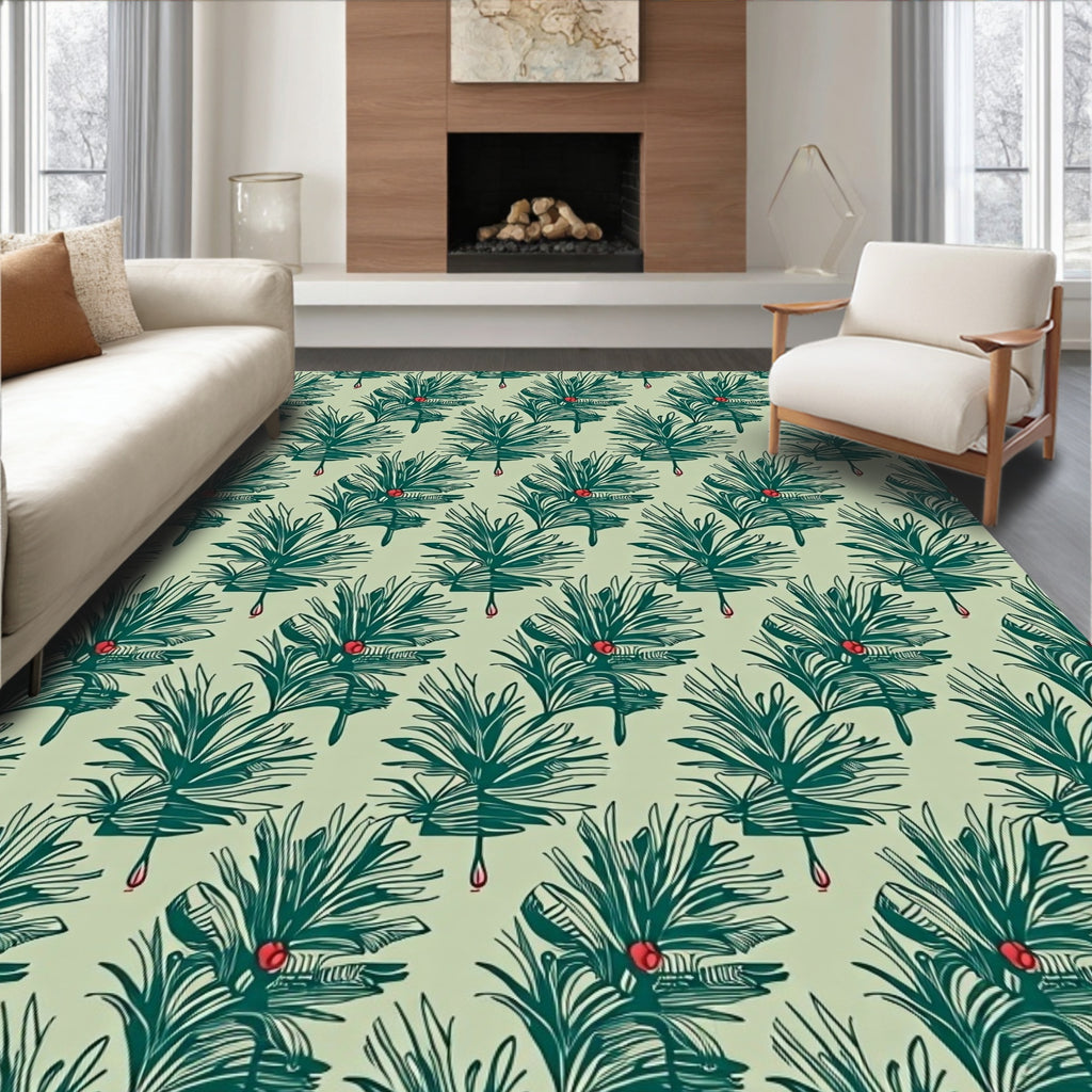 Evergreen Sprig Red Berry Repeat Rug