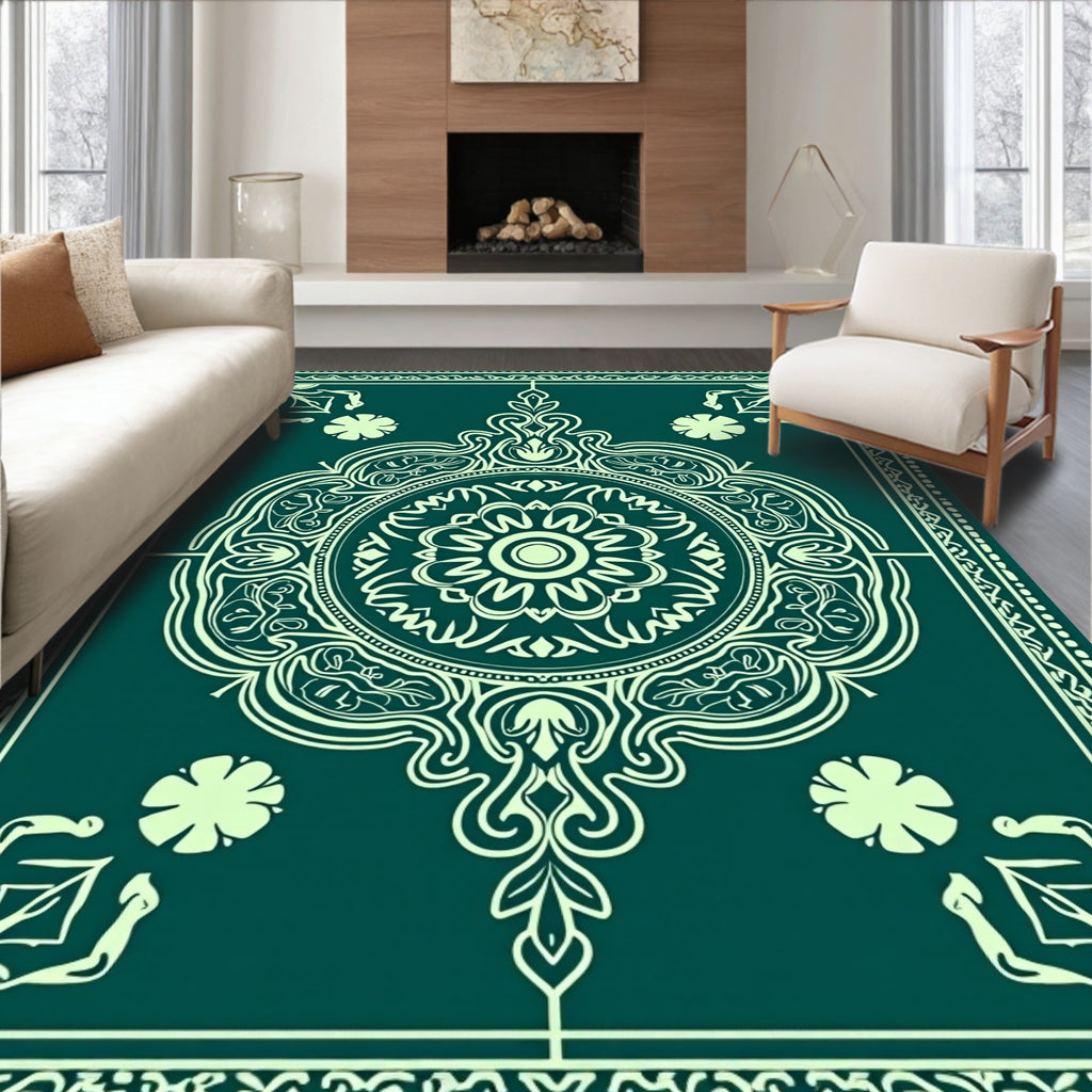 Teal Blooming Mandala Medallion Rug