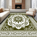 Olive Green Floral Sunburst Medallion Rug