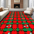 Red Green Plaid Starburst Folk Rug