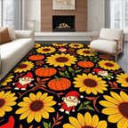 Whimsical Gnomes Sunflowers Pumpkins Autumn Rug