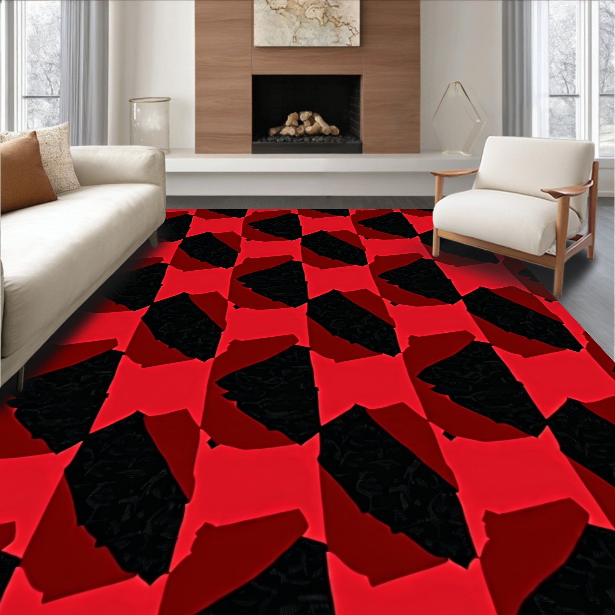 Bold Red Abstract Geometric Rug