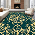 Emerald Green Golden Floral Medallion Rug