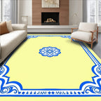 Light Yellow Blue Floral Medallion Border Rug