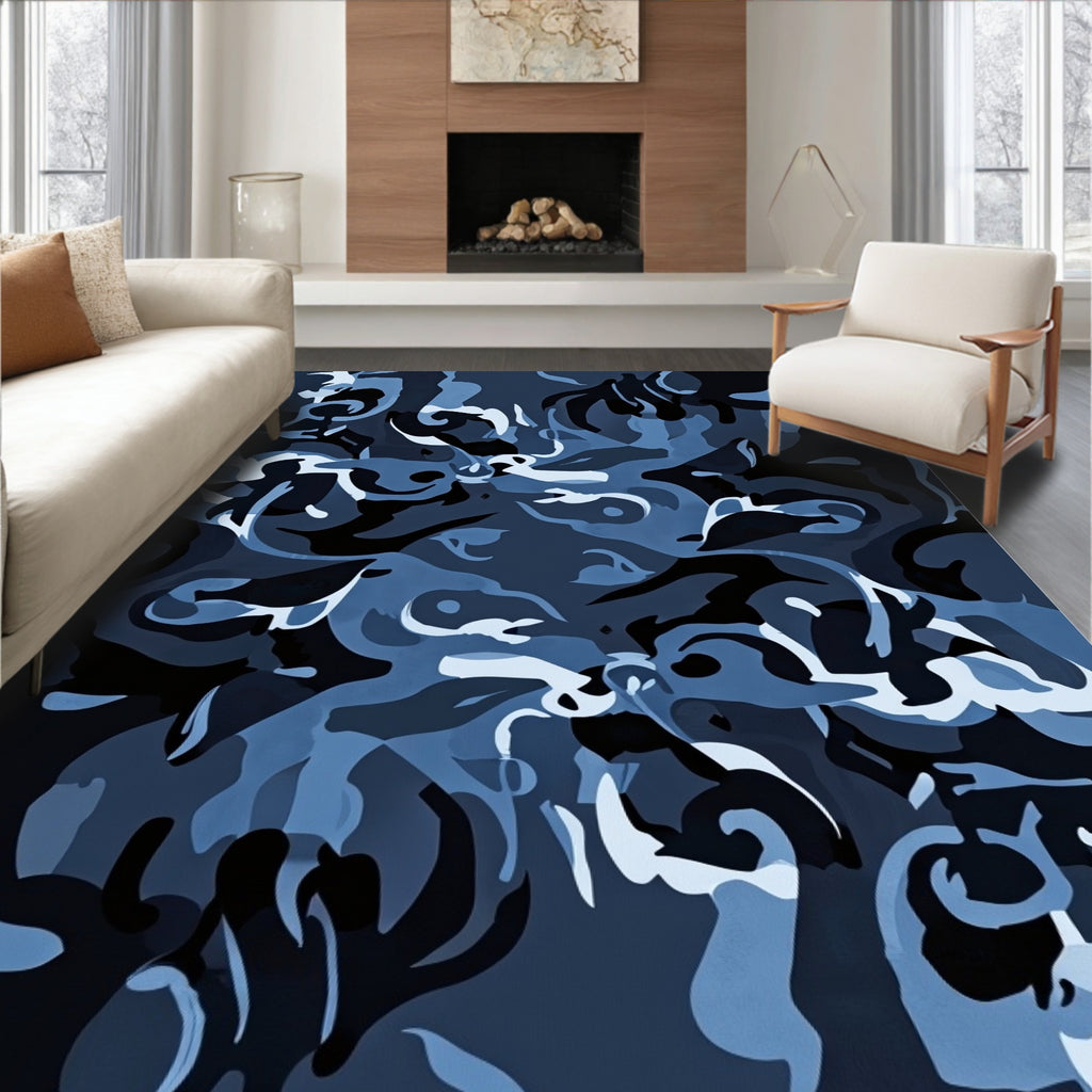 Navy Blue Urban Camouflage Splash Rug