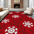Winter Red Snowflake Branch Art Rug