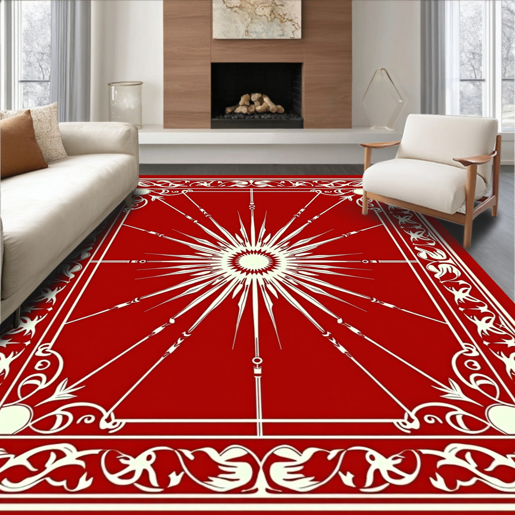 Crimson Radiant Sunburst Border Rug