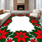 Vibrant Red Poinsettia Floral Border Rug