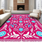 Vibrant Fuchsia Blue Folk Floral Medallion Rug