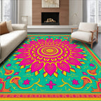 Vibrant Teal Pink Mandala Burst Rug
