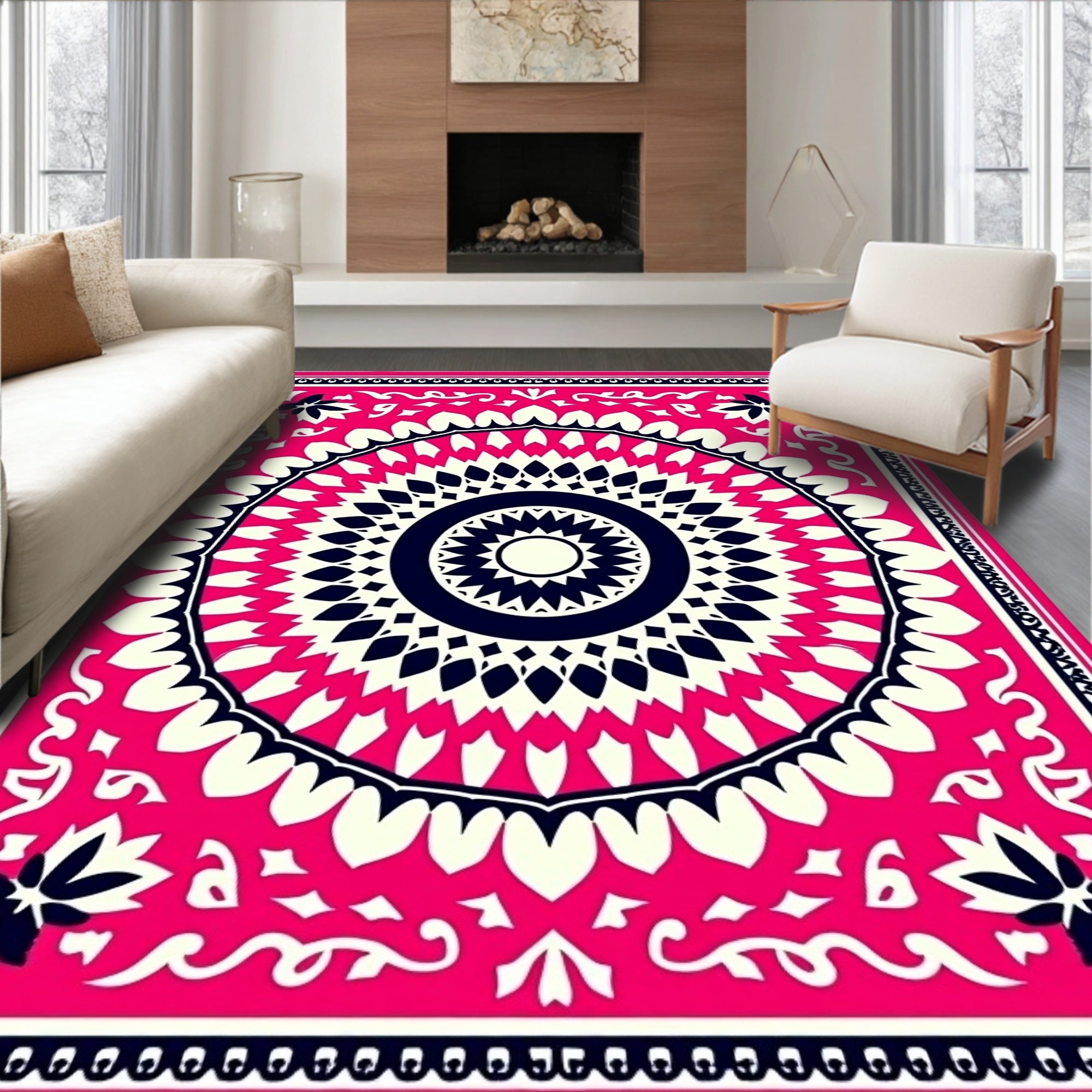 Vibrant Fuchsia Medallion Sunburst Rug