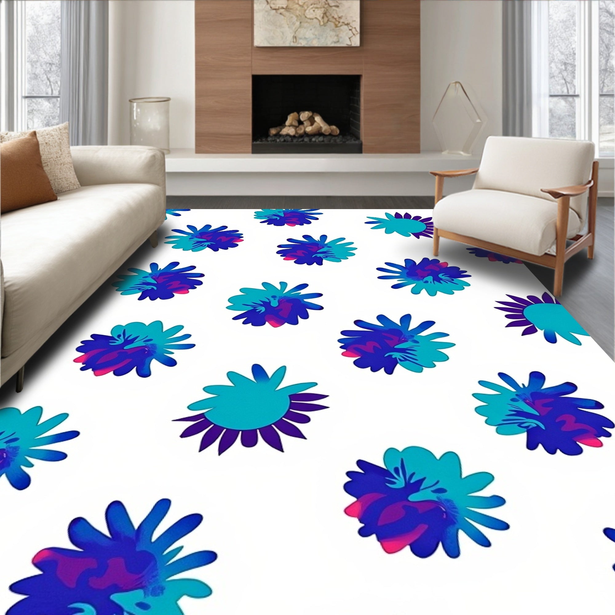 Abstract Teal Cobalt Starbursts Rug