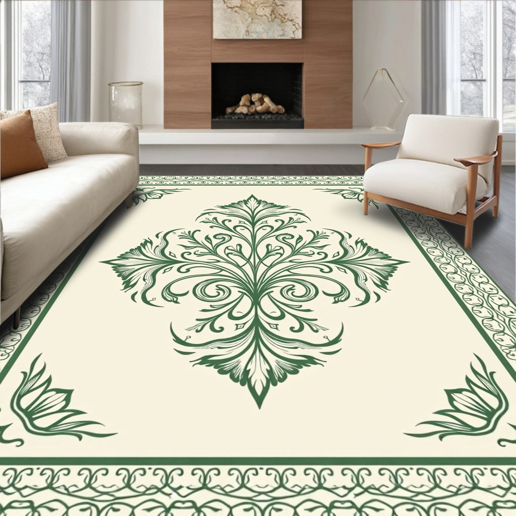 Ornate Emerald Floral Medallion Border Rug