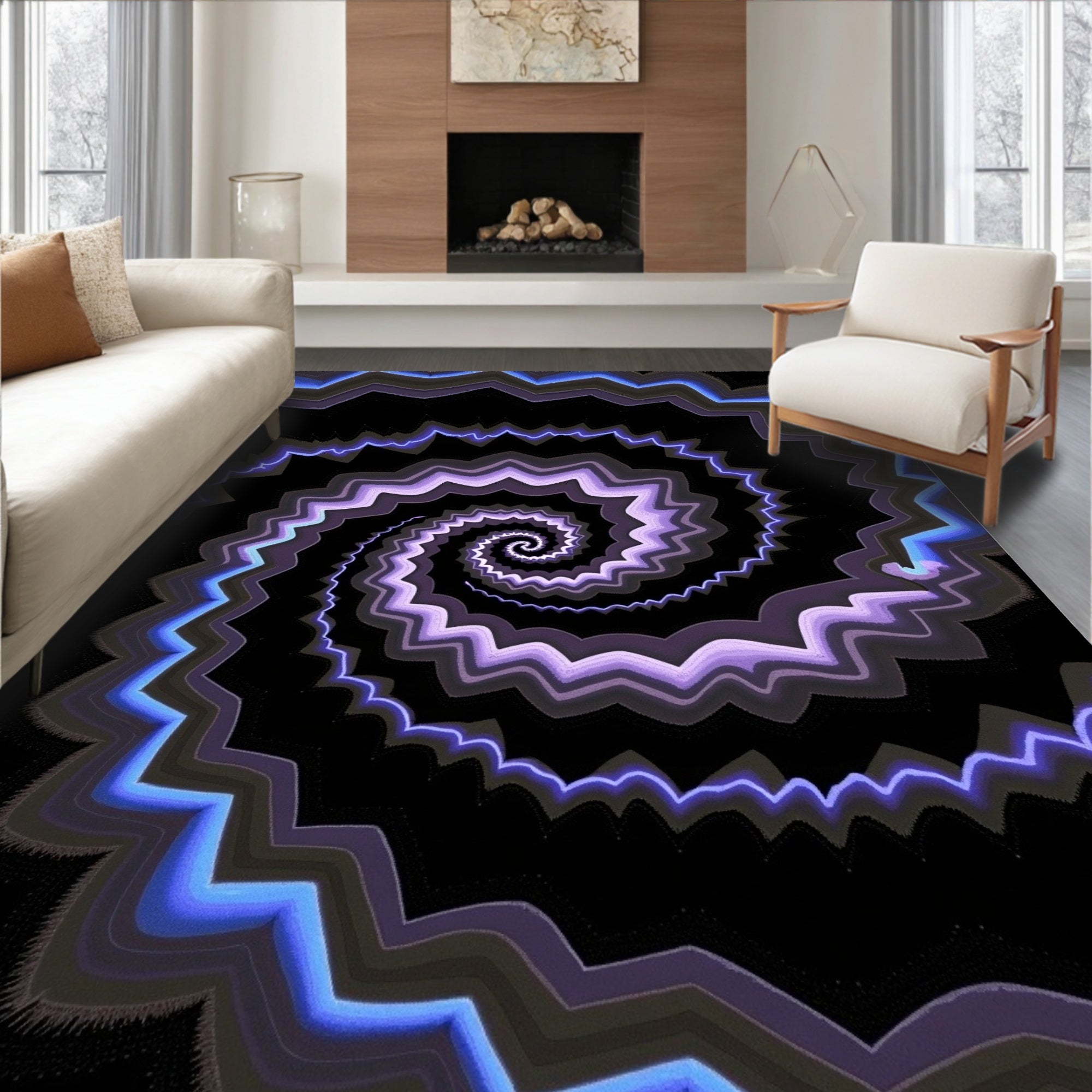 Luminous Purple Electric Spiral Rug