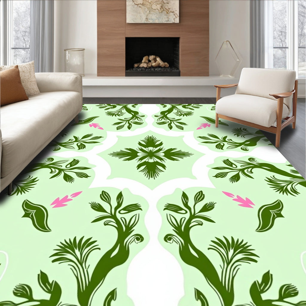 Light Green Floral Vine Medallion Rug