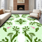 Light Green Floral Vine Medallion Rug