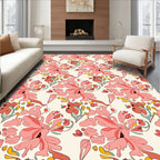 Coral Pink Floral Whimsical Composition Rug